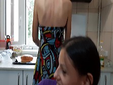 While My Stepmother Was Preparing Dinner, I Made Cunnilingus To My Gf Bum Her Back.  Part One