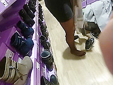 My Catches -- Beautiful Girl In Black Pantyhose In Shoe Store