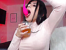 Big Tits Brunette Slut Licking Glass Then Pouring Pink Vibrator In Her Drink