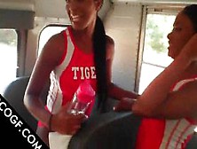 Choco Cheerleaders Making Out In School Bus