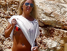 Blonde Ibiza Worker Strips On The Beach!