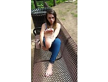 Petite Teen Showing Her Sensitive Feet And Toes Outdoors