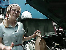 Ponytailed Blonde Teen In Glasses Gets Gagged And Bound By Her Step Father And Pounded Roughly In The Garage