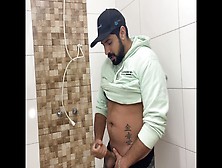 Bearded Hunk In Shower Strokes His Massive Cock Until He Erupts In A Huge Cumshot