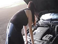 Busty Girl Getting Fucked Outdoor By Car Mechanic