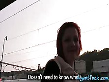 Redhead Chick Alice Sucks Cock And Fucked At The Tram Station