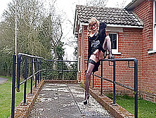 Crossdressing Tranny Slut Wanking And Squirting Outdoors In Pvc