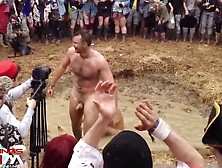 Guys Strips Strips Mud Wrestling Opponent In Front Of Girls At A