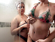 Stepsisters Shower Together And Touch And Kiss Each Other