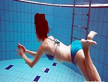 Tight Blue Swimsuit Girl Martina In The Pool