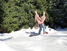 Konny And Blyde Having Sex In A Snowy Winter Forest In Public.  Almost Got Caught!