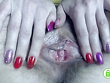 Gaping Wet Hairy Pussy With Fingers Close Up To Cam.  Big Pussy Lips