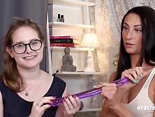 Sensual Lesbians Explore Double Dildo,  Sex Toy,  And Indulge In Passionate Pussy Licking