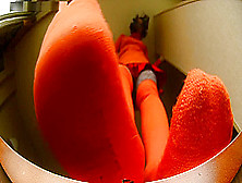 Giantess Orange Thigh High Socks Pov