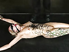 Tattooed Blonde Girl Bound On Floor Gets Hot Wax Bondage.