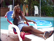 Young Ebony Kafe With Petite Tits Gets Some Milky Pink Cigar Banging By The Pool
