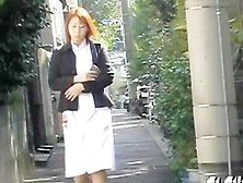 Skirt Sharking Of An Attractive Red Haired Asian Chick