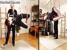 Shibari Women Into Side Suspension; Crotch Rope,  Spanking And Bastinado Fun