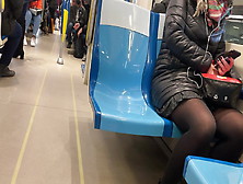 Teeny Upskirt In African Pantyhose Waiting Subway