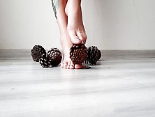Foot Fetish By Dominatrix Nika.  The Trampling Of Cones With The Feet.  Sexy Feet And Toes