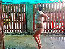 Summer Rainy Day.  Wet Underwear.  Rain.  Umbrella