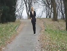 Blonde Stripping And Flashing Her Tits In Public Forest