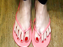 Angela Gorgeous Toes Red-Tips In Flipflops