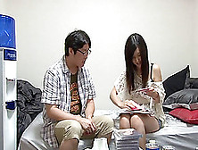In Her Dorm A Nerdy,  But Hot Japanese Coed Fucks An Older Guy