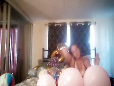 Horny Ravishing Long Hair Milf Popping Balloons With Cigarettes