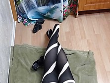 Onlyfans-Sportyfoot Mama's Attractive Legs In Dark & White Stripy Nylon While She Is On Her Tummy