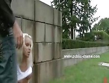 Blonde Whore Dressed With Mini Clothes Humiliated In Public Naked And Fucked Outdoor