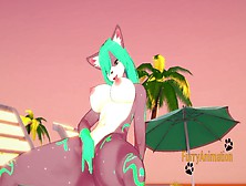 Furry Asian Cartoon 3D - Cat Fingering In The Beach