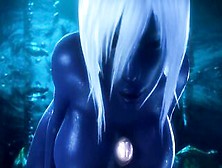 Busty 3D Babe With Blue Skin And White Hair Gives A Titjob