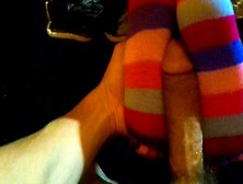 Skittles Colored Striped Toe Socks Job Requiring A White Orgasmic Blast!
