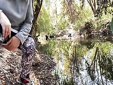 Milf Clothed Into Pants Pee Into The River