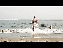 Great Looking Girlfriends Rush Undressed And Excited Towards The Beach.