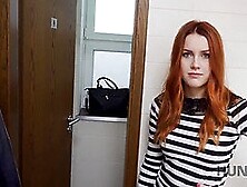 Hunt4K.  Hunter Bangs Gorgeous Red Haired In The Public Rest Room