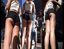 Wonderful Teen Bumm Lounging Around Of Shorts
