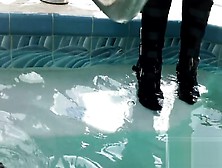 Wetlook Swim In White Clothes And Boots