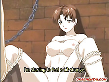Chained Anime Brunette Gets Dildoed Pussy And Hot Sucking Stiff