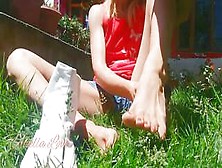 Skinny Girl Wearing Her White Ninja Shoes In The Garden - Tik Tok Abella Love