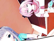 Two Cute Shemales With White And Purple Hair Fuck A Guy Pov