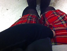 Red School Girl Skirt Pee