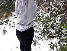 Milf Fat Butt Hit With Snowballs Into Outdoor 4K