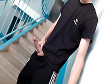 Skinny Russian Lad Wanks And Cums In Trackies