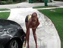 Busty Latina Siren Washing The Car In Her Swim Suit