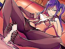 Purple-Haired Anime Hottie In Pantyhose Giving A Hot Footjob