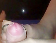 Nylon Footjob Purple Polished Toes Big Cumshot In Slomo