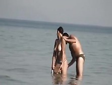 Voyeur Camera At Public Beach Films Breasty Girlfriend Cleaning Up