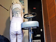 Exercise Bike In Pink Vinyl Then Naked - Ass Worship